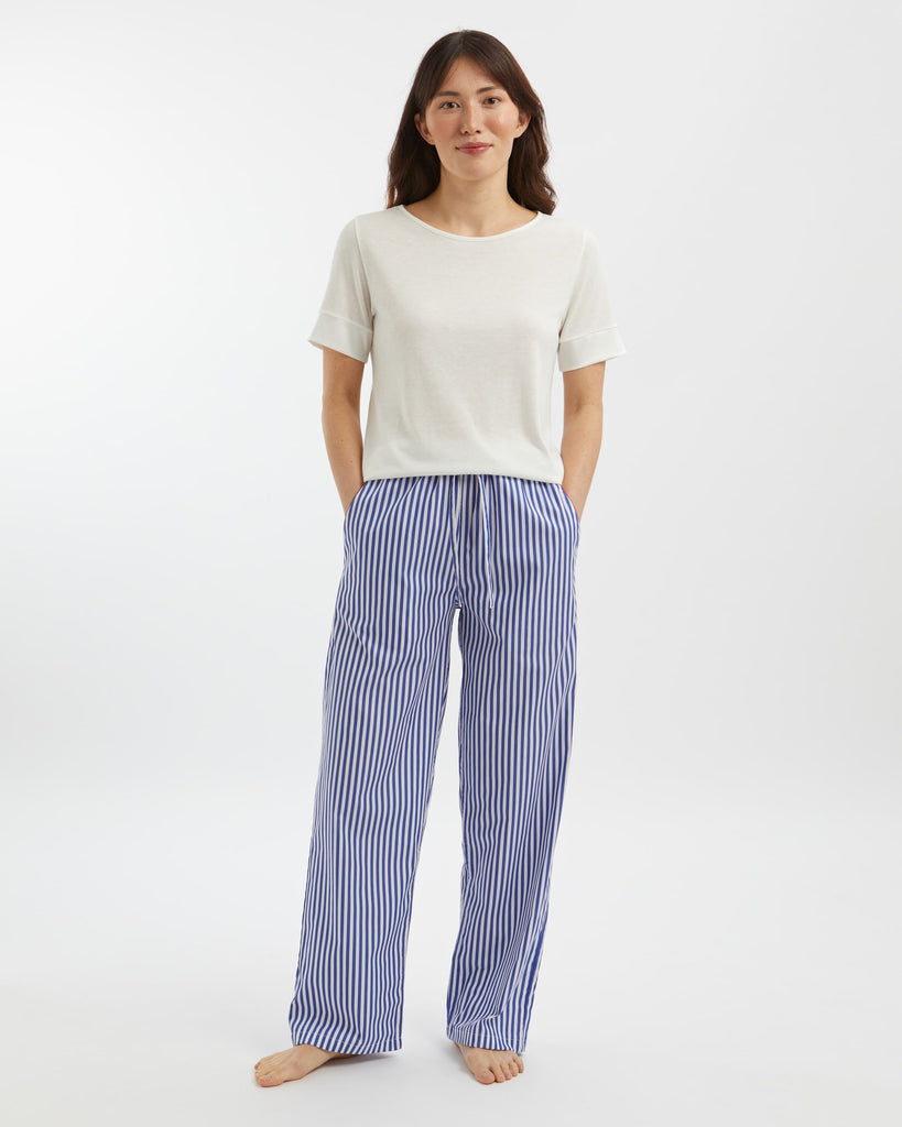 Women\'s Brushed Cotton Pyjama Trousers Berry Stripe Bonsoir of London