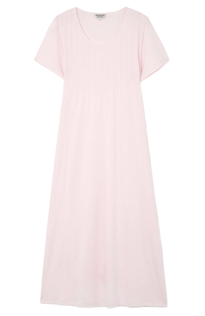 Women's French Pleat Soft Pink Short Sleeve Nightdress | Bonsoir of London