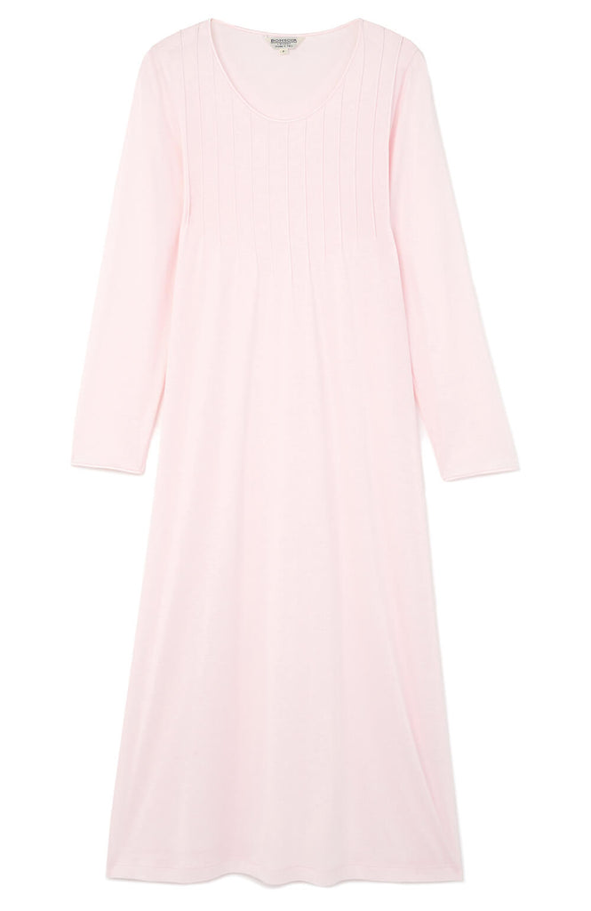 Women's French Pleat Soft Pink Long Sleeve Nightdress | Bonsoir of London
