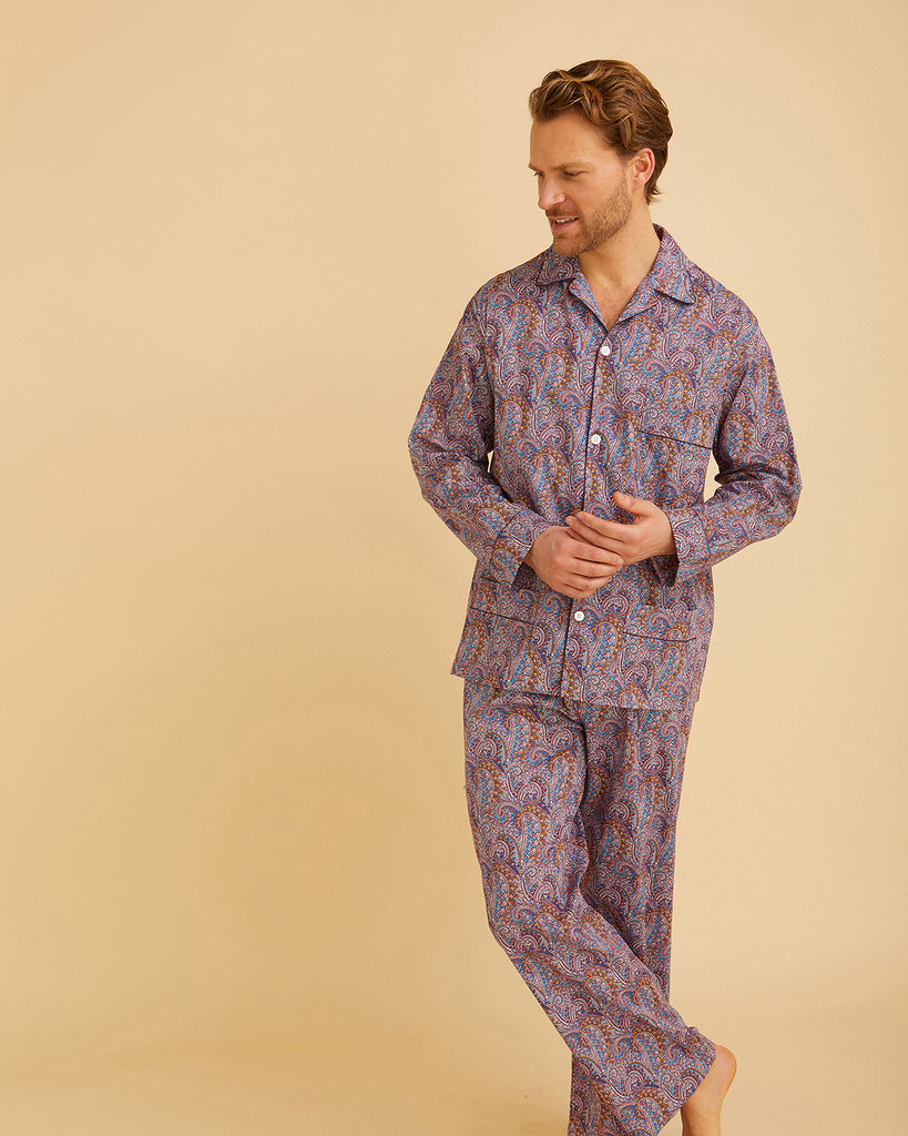 Menâ€™s Liberty Cotton Pyjamas Burgundy Paisley | Bonsoir of London