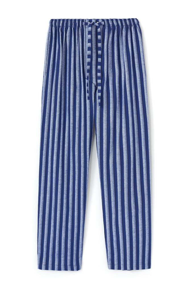 Brushed Cotton Dark Blue Stripe Pyjama Trousers | Bonsoir of London