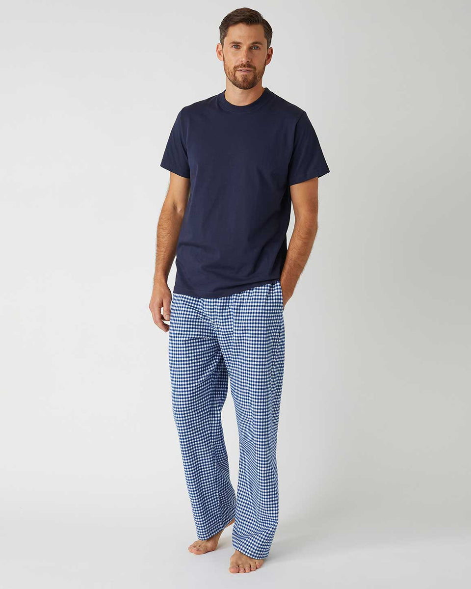Brushed Cotton Navy Gingham Pyjama Trousers | Bonsoir of London