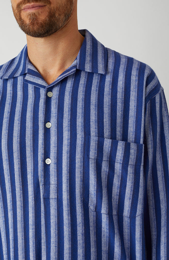 Brushed Cotton Dark Blue Stripe Nightshirt | Bonsoir of London