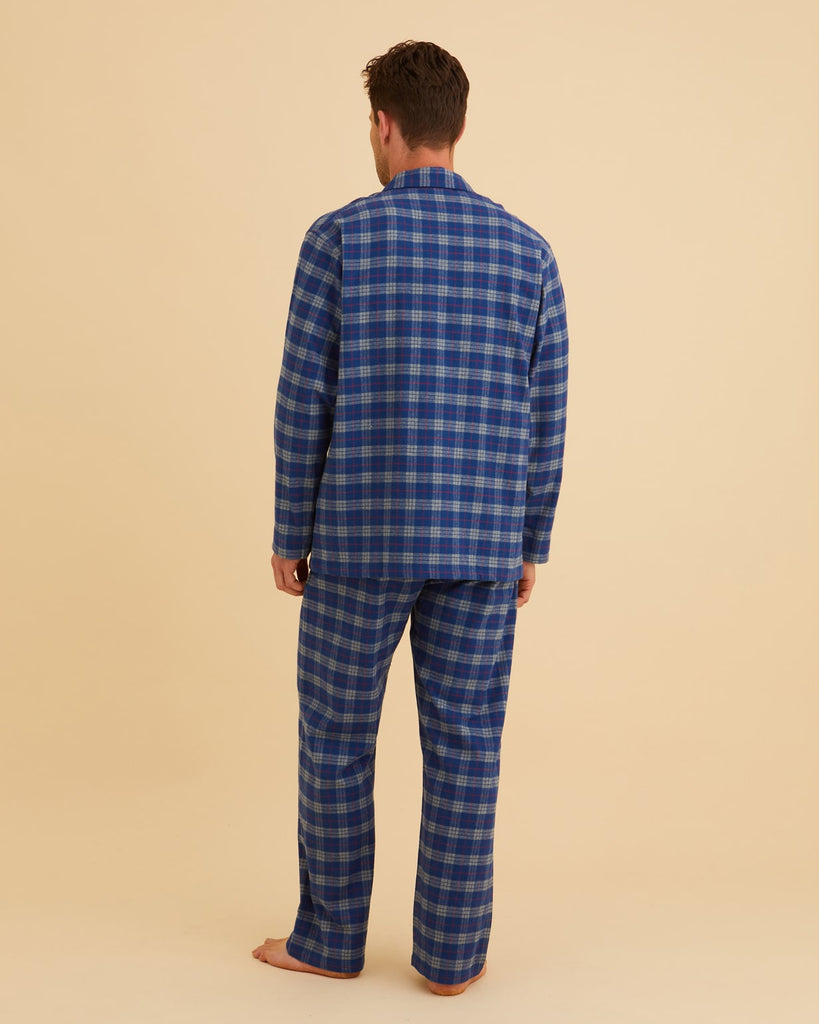 Men's Brushed Cotton Pyjamas - Burford Blue Red Check | Bonsoir of London