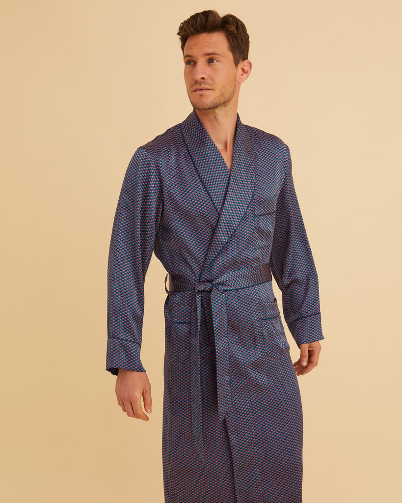 Men's Silk Dressing Gown - Woodstock Liberty Silk | Bonsoir of London
