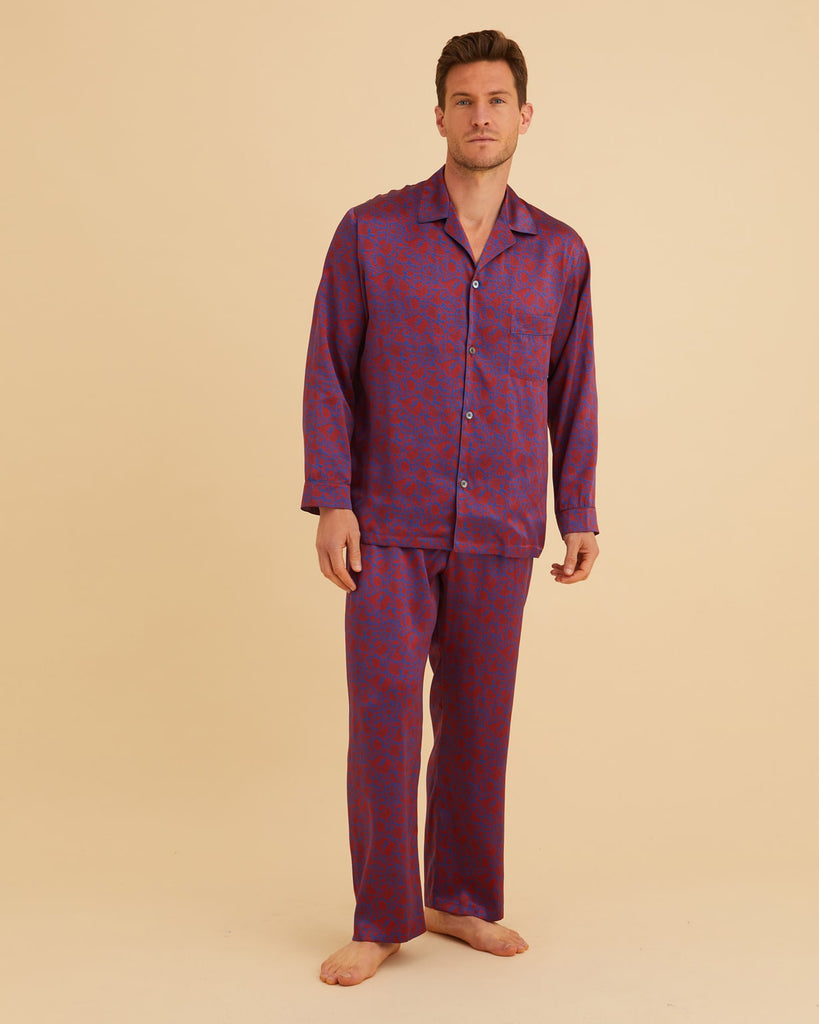 Men's Silk Pyjamas - Robertson Red Blue Liberty Silk | Bonsoir of London