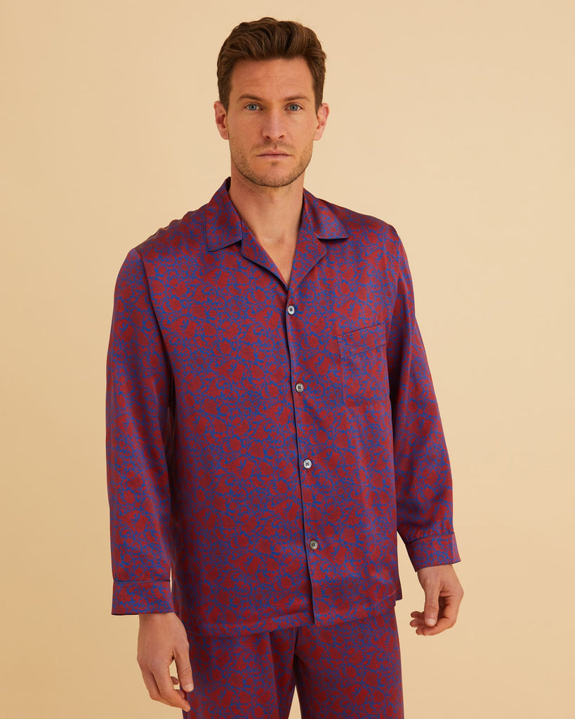 Men's Silk Pyjamas - Robertson Red Blue Liberty Silk | Bonsoir of London