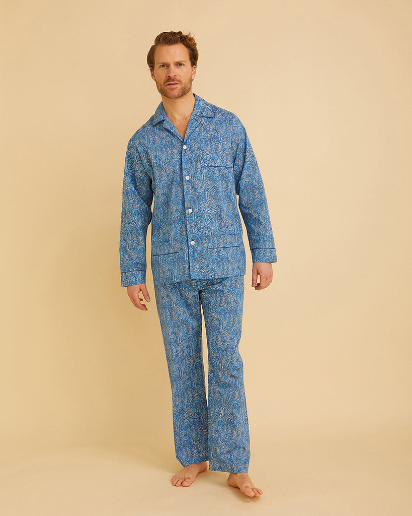 Menâ€™s Liberty Cotton Pyjamas Blue Paisley | Bonsoir of London