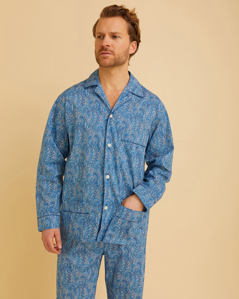 Menâ€™s Liberty Cotton Pyjamas Blue Paisley | Bonsoir of London