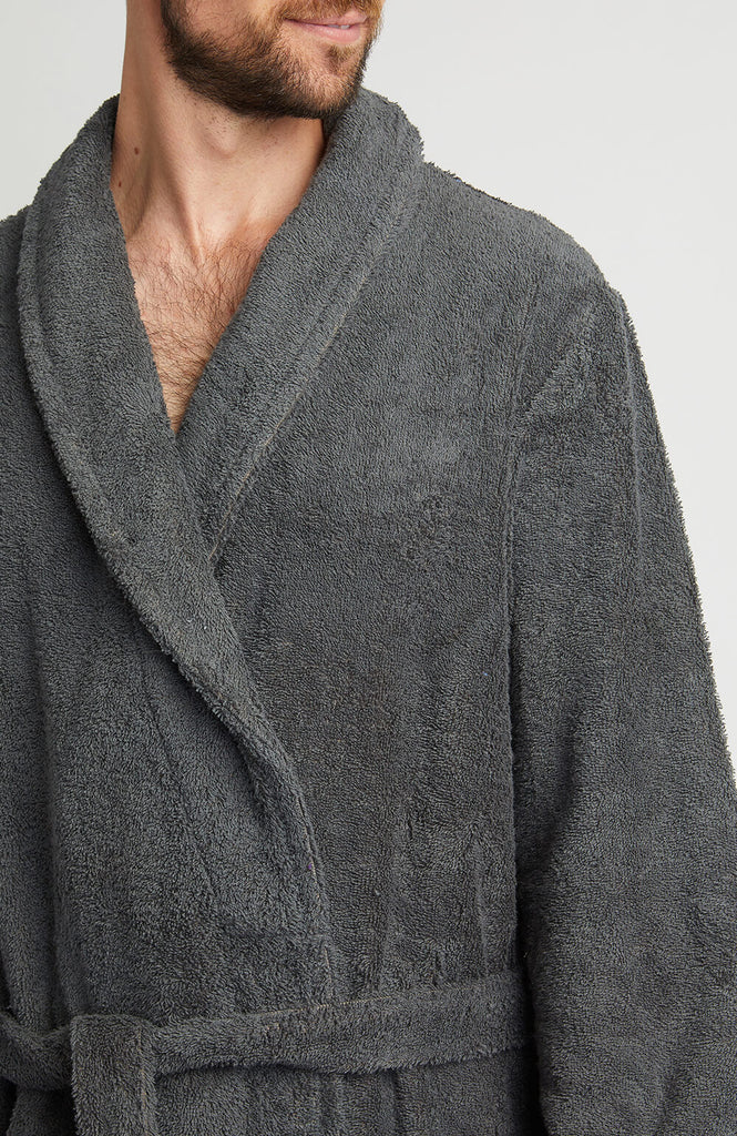 Towelling Robe Charcoal | Bonsoir of London