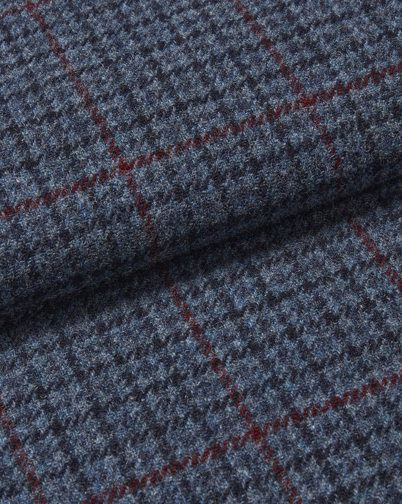 Men's Silk-Lined Wool Robe - Navy Red Check | Bonsoir of London