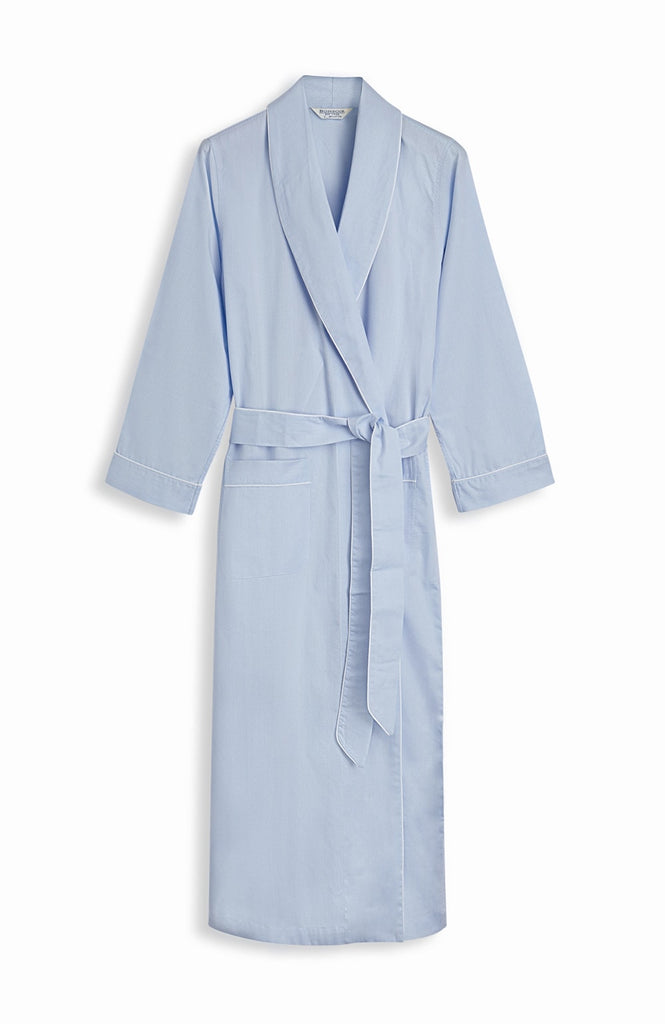 Women's Blue Jacquard Dressing Gown | Bonsoir of LondonWomen's Cotton Jacquard Dressing Gown - Blue | Bonsoir of London