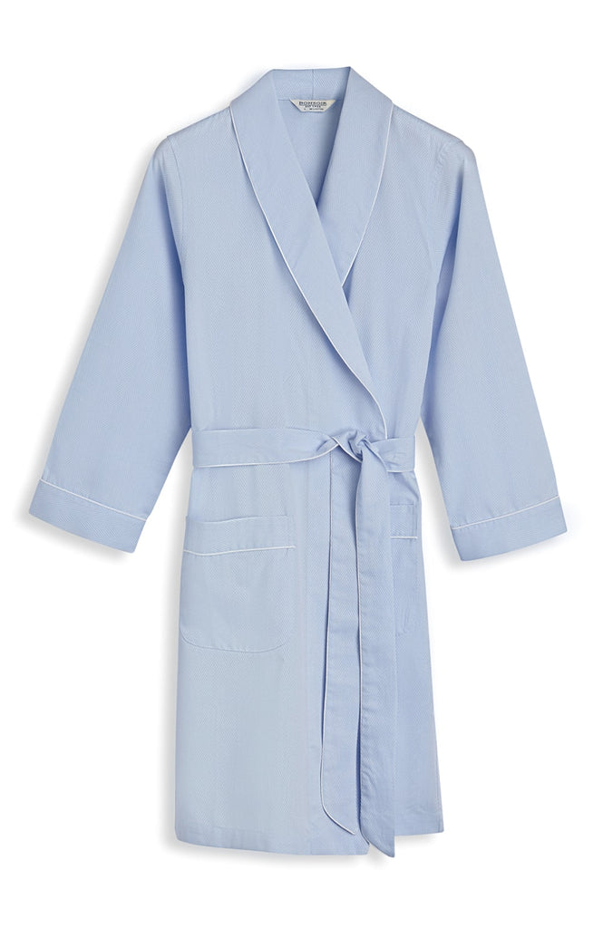 Women's Blue Jacquard Short Dressing Gown | Bonsoir of London
