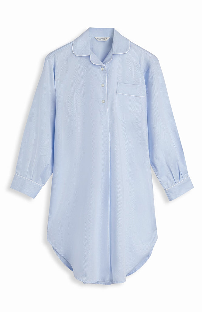 Women's Blue Jacquard Short Length Nightshirt | Bonsoir of London