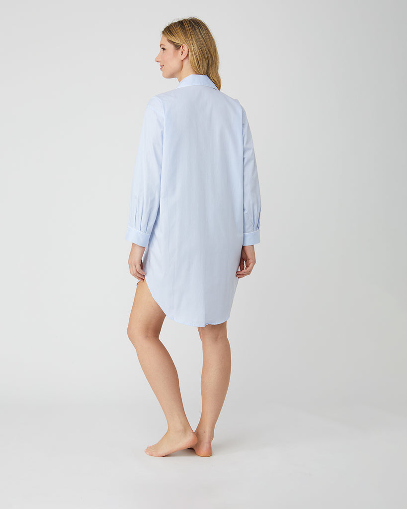 Women's Blue Jacquard Short Length Nightshirt | Bonsoir of London