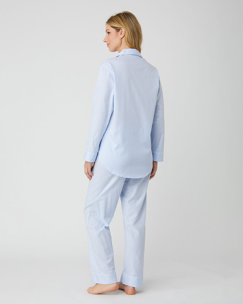 Women's Cotton Jacquard Pyjamas - Blue | Bonsoir of London