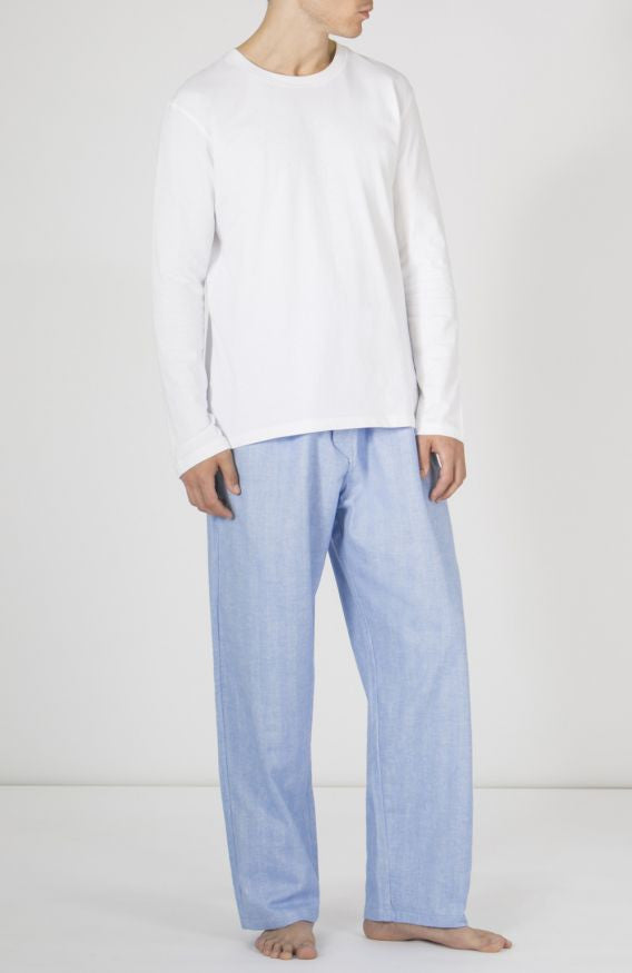 Brushed Cotton Pyjama Trousers (jm54) - Sky Herringbone | Bonsoir of London