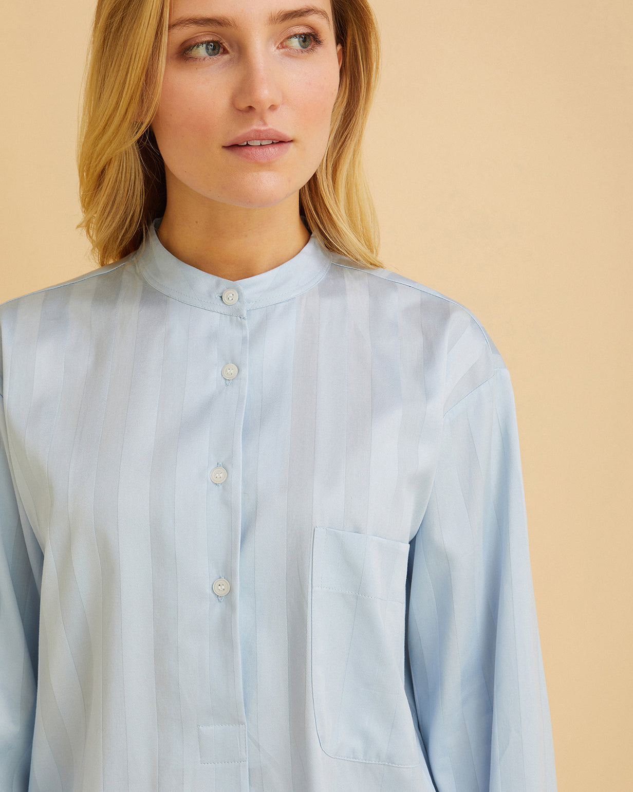 Women's Satin Stripe Pyjamas Sky Blue | Bonsoir of London