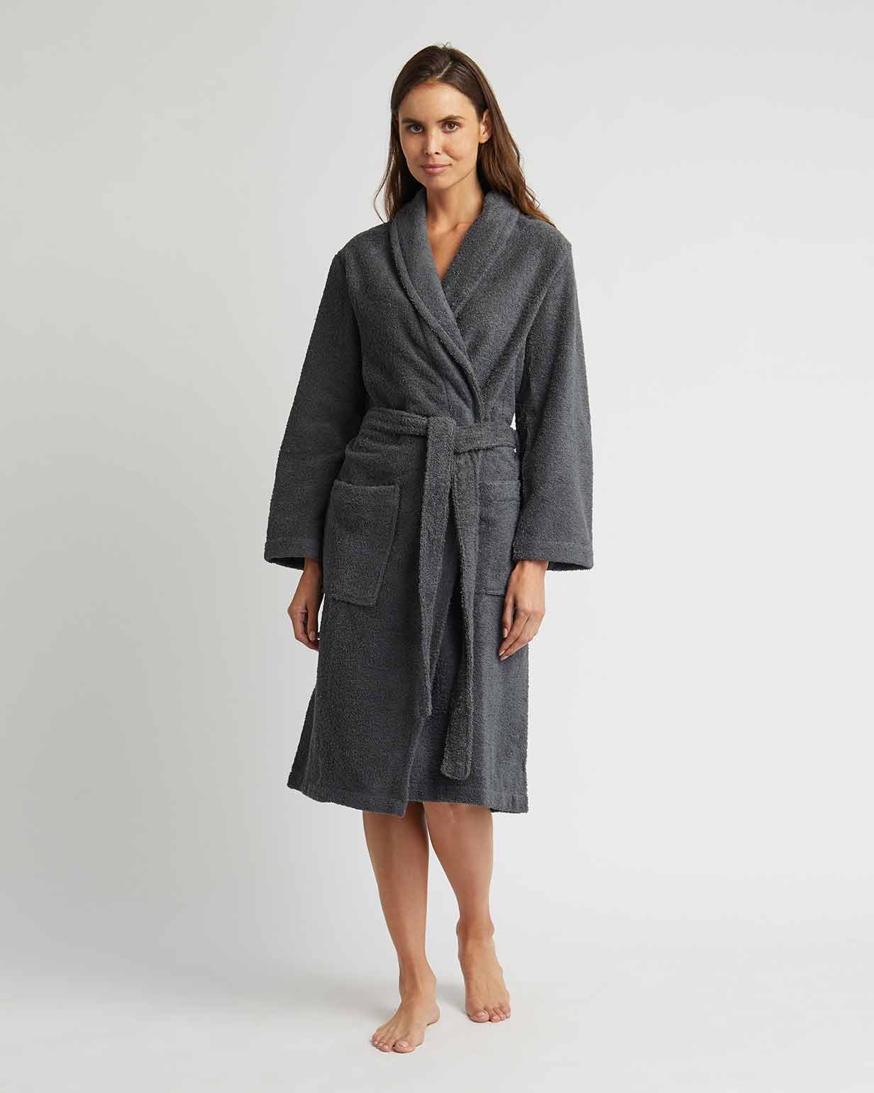 Towelling Bath Robe Charcoal Grey | Bonsoir of London