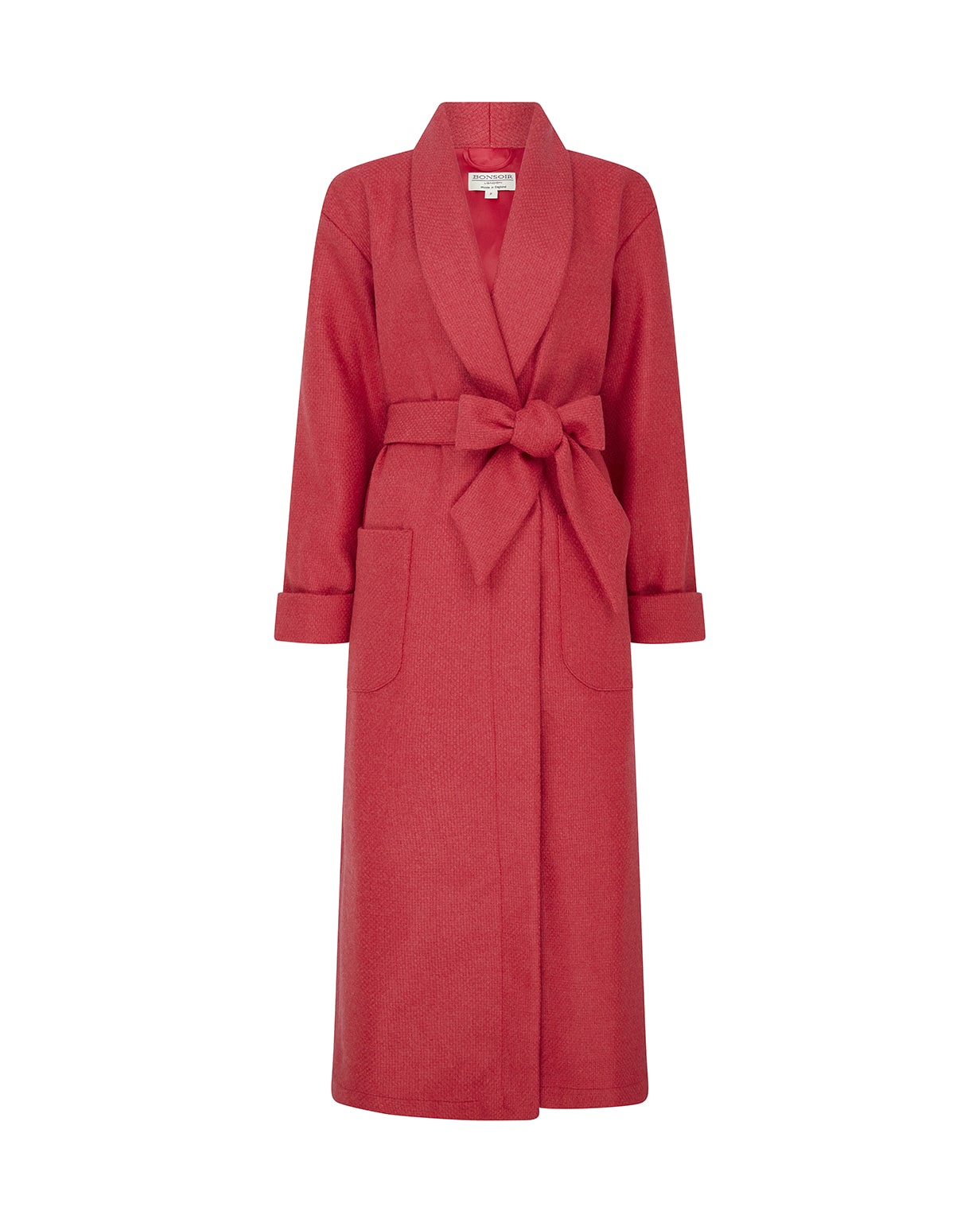 Women's Silk-Lined Wool Robe - Scarlet Red | Bonsoir of London