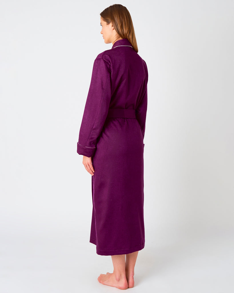 Women's Luxury Plum Silk-Lined Cashmere Robe | Bonsoir of London