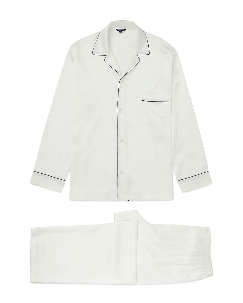 Men's Silk Pyjamas - Ivory White | Bonsoir of London